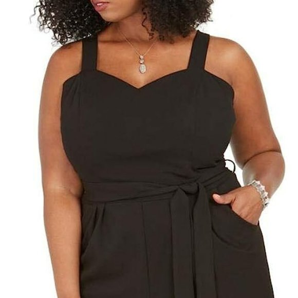 Emerald Sundae Pants - Emerald Sundae Womens Plus Sweetheart Neck Sleeveless Jumpsuit- Black - Size: 22